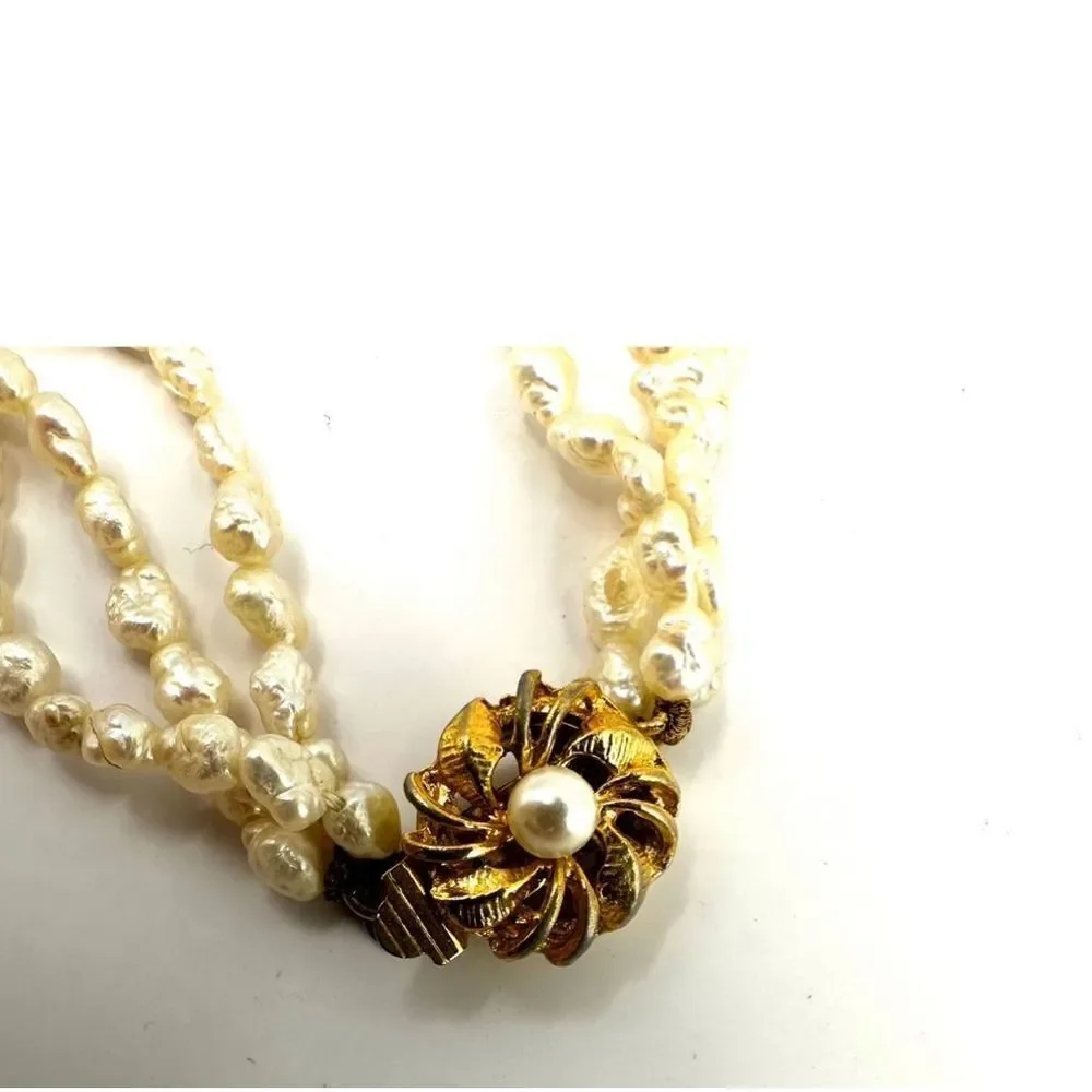 Vintage freshwater pearl triple strand choker necklace